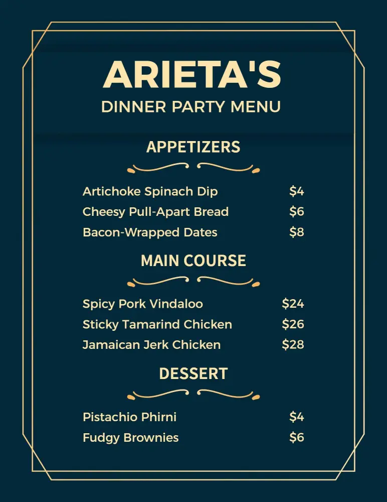 Spicy and Savory Dinner Party Menu Template