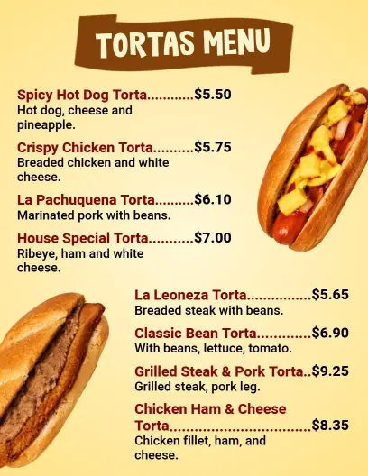 Spicy Hot Dog and Pineapple Specialties Tortas Menu Template