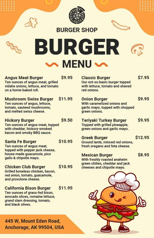 Spicy Mexican and Savory Hickory BBQ Options Burger Menu Template