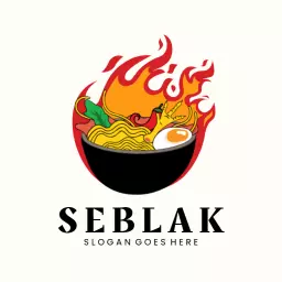 Spicy Noodle Bowl with Flames Representing Food Culture Logo Template