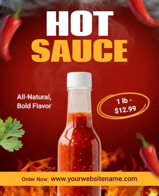 Spicy Red Hot Sauce Sale With Fiery Pepper Design Poster Template