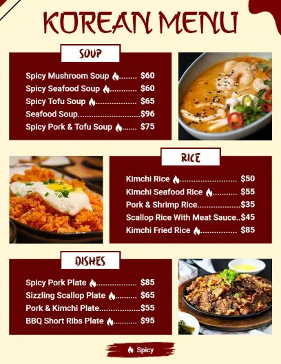 Spicy Soups and Flavorful Rice Dishes Selection Korean Menu Template