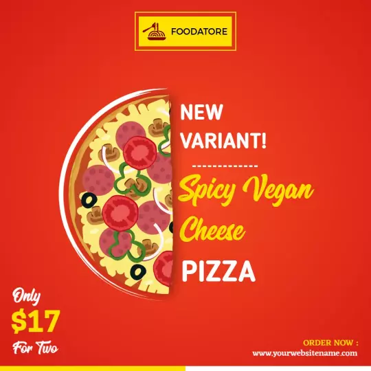 Spicy Vegan Cheese Pizza for Two at Foodatore Ad Template