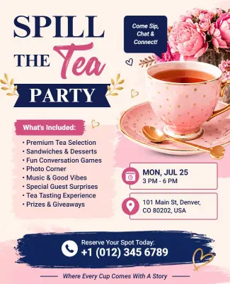Spill the Tea Party Event Promotional Flyer Template