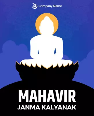 Spiritual Blue Mahavir Janma Kalyanak Celebration Poster Template