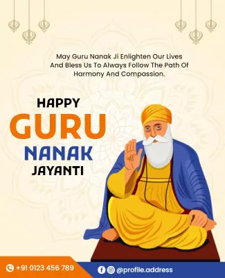 Spiritual Enlightenment Celebration for Guru Nanak Jayanti Poster Template