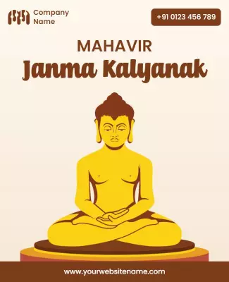 Spiritual Yellow Mahavir Janma Kalyanak Celebration Poster Template
