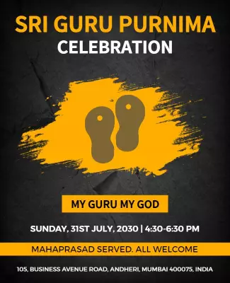 Spiritual Yellow Sri Guru Purnima Celebration Poster Template