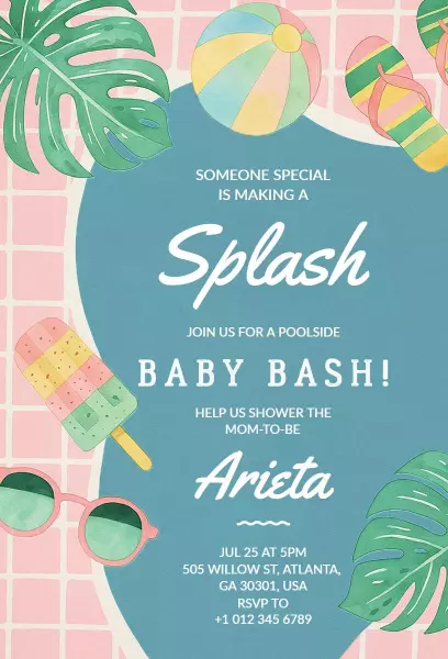 Splashing Poolside Baby Bash Celebration Invitation Template