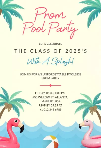 Splashing Poolside Class of 2025 Prom Invitation Template
