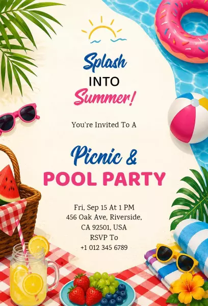 Splashing Summer Picnic and Pool Party Invitation Template