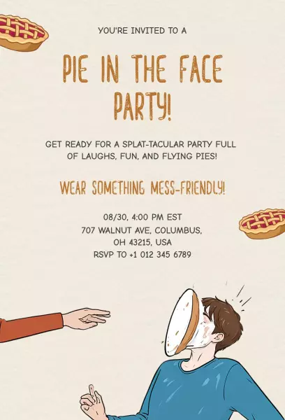 Splat-Tacular Pie in the Face Fun Party Invitation Template