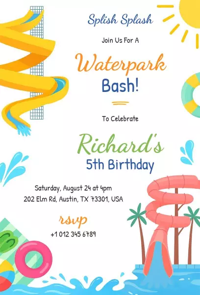 Splish Splash Waterpark Birthday Bash Invitation Template