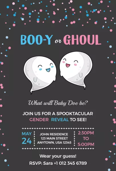 Spooktacular Boo-Y or Ghoul Halloween Gender Reveal Invitation Template