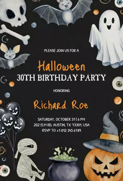 Spooktacular Halloween 30th Birthday Celebration Invitation Template