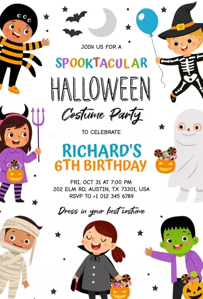 Spooktacular Halloween Costume Celebration Birthday Invitation Template