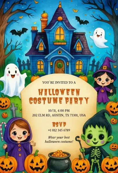 Spooktacular Halloween Costume Party Festivities Invitation Template