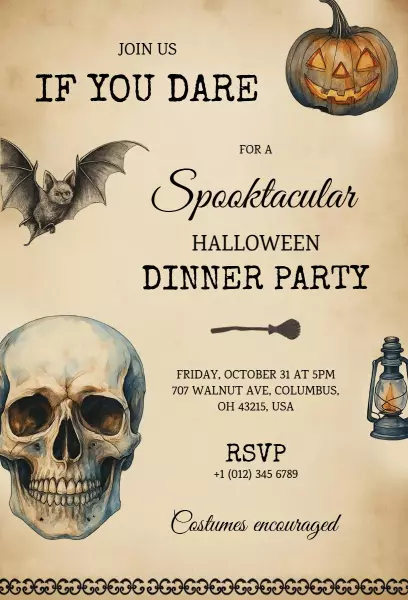 Spooktacular Halloween Dinner Party Celebration Invitation Template