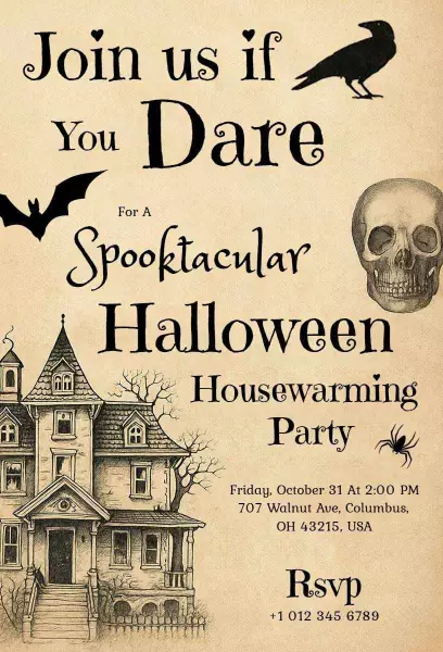 Spooktacular Halloween Housewarming Party Invitation Template