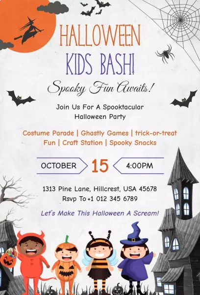 Spooktacular Halloween Kids Bash Celebration Invitation Template