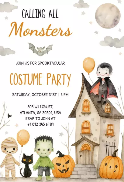 Spooktacular Halloween Monster Costume Party Invitation Template
