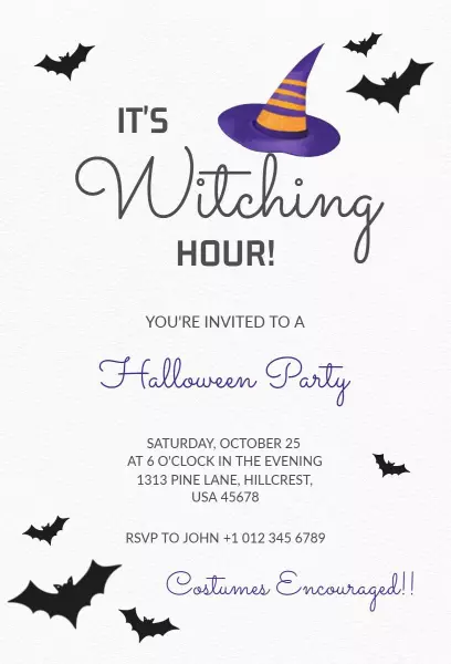 Spooktacular Halloween Witching Hour Costume Party Invitation Template