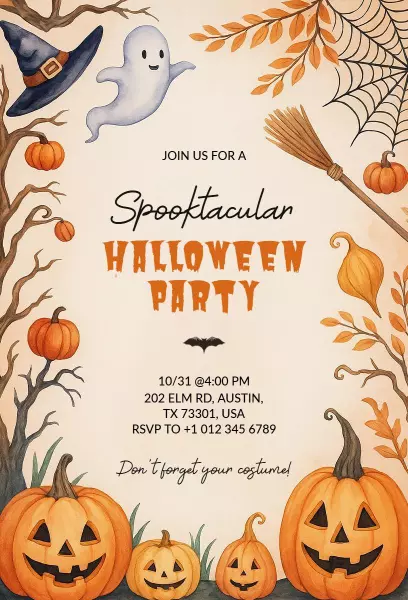 Spooktacular Pumpkin Patch Halloween Celebration Invitation Template