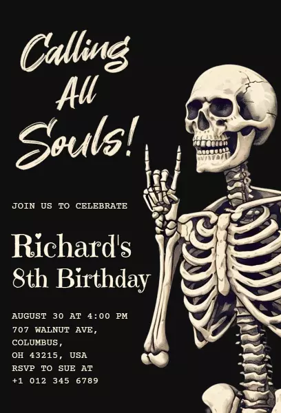 Spooktacular Skeleton Halloween Birthday Celebration Invitation Template