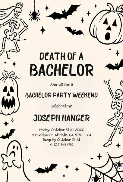 Spooky Bachelor Party Weekend Halloween Invitation Template