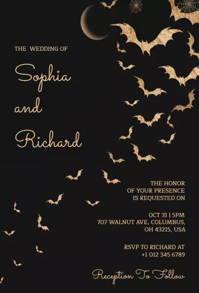 Spooky Bat Themed Halloween Wedding Invitation Template