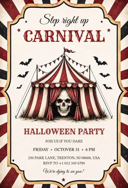 Spooky Carnival Halloween Party Celebration Invitation Template