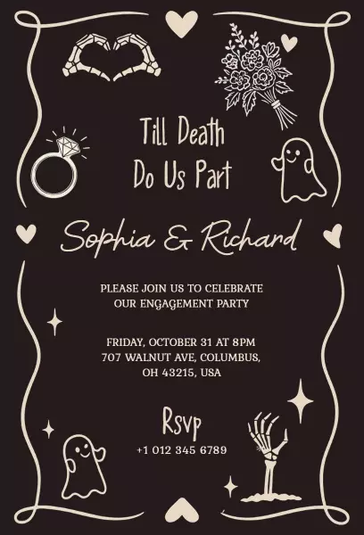 Spooky Engagement Party Halloween Celebration Invitation Template