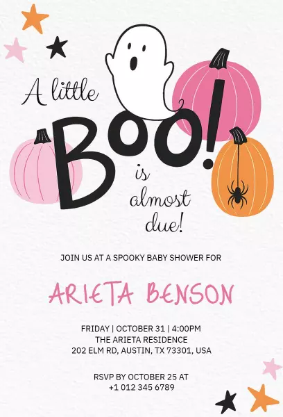 Spooky Ghost Halloween Baby Shower Celebration Invitation Template