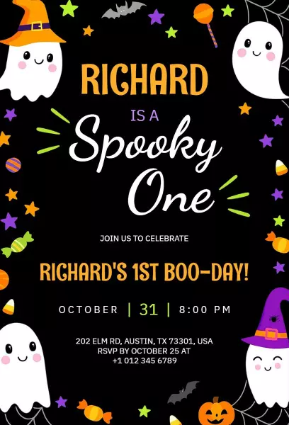 Spooky Ghost Halloween Birthday Bash Invitation Template