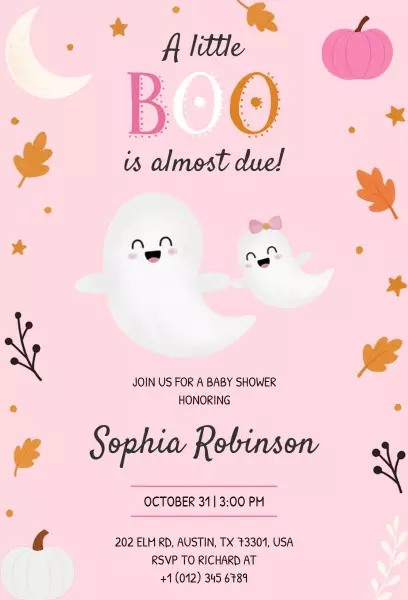 Spooky Ghost Theme Halloween Baby Shower Invitation Template