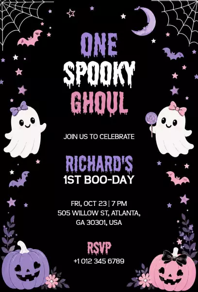 Spooky Ghost Theme Halloween Birthday Celebration Invitation Template