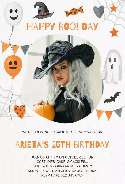 Spooky Ghostly Halloween Birthday Celebration Invitation Template