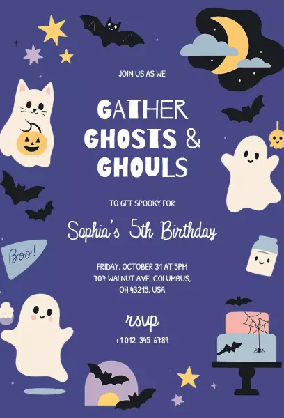 Spooky Ghosts and Ghouls Halloween Birthday Invitation Template