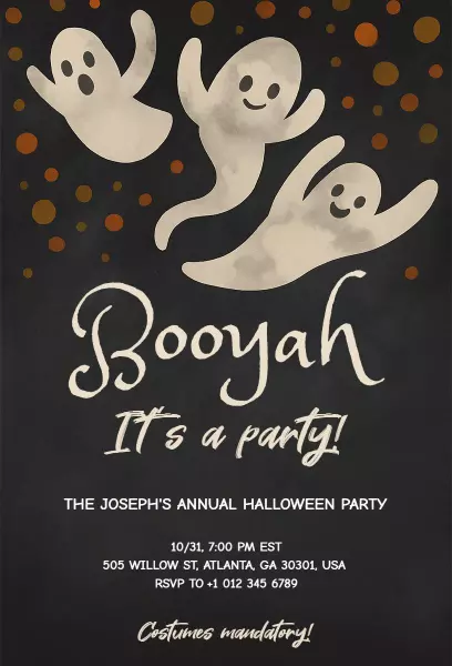 Spooky Ghosts Annual Halloween Costume Party Invitation Template