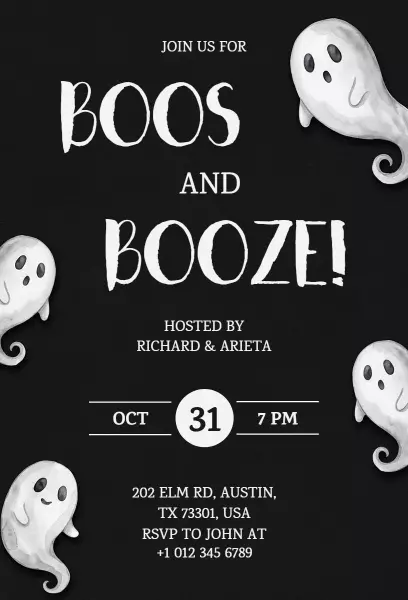 Spooky Ghosts Halloween Booze Party Invitation Template