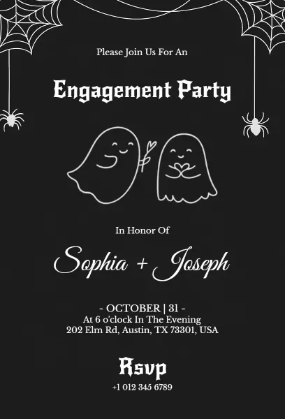 Spooky Ghosts Halloween Engagement Celebration Invitation Template
