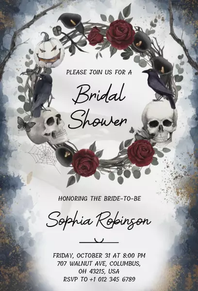 Spooky Gothic Bridal Shower Halloween Celebration Invitation Template