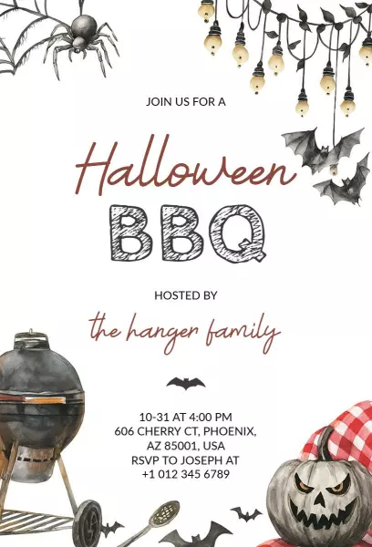 Spooky Halloween BBQ Festive Gathering Invitation Template