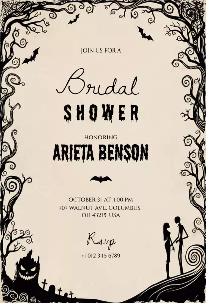 Spooky Halloween Bridal Shower Celebration Invitation Template