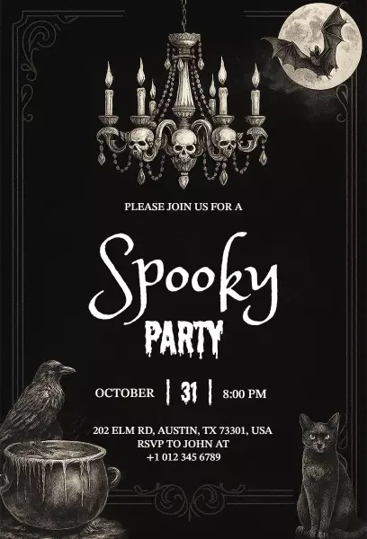 Spooky Halloween Chandelier Party Celebration Invitation Template