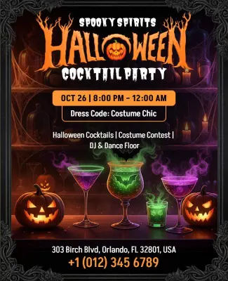 Spooky Halloween Cocktail Party with Pumpkins Flyer Template