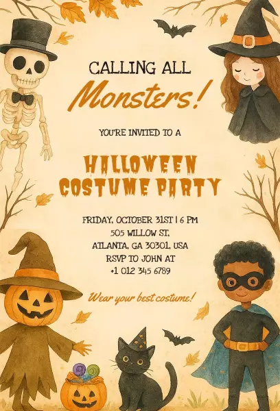 Spooky Halloween Costume Party Celebration Invitation Template