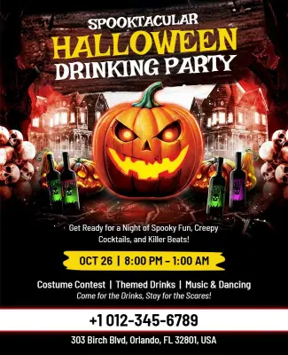 Spooky Halloween Drinking Party Flyer Template