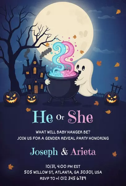 Spooky Halloween Gender Reveal Party Celebration Invitation Template