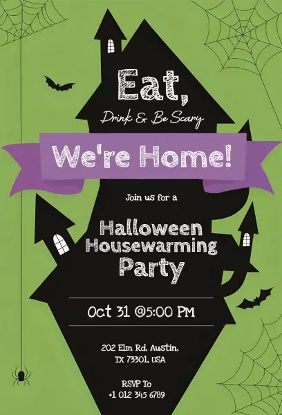 Spooky Halloween Housewarming Party Celebration Invitation Template